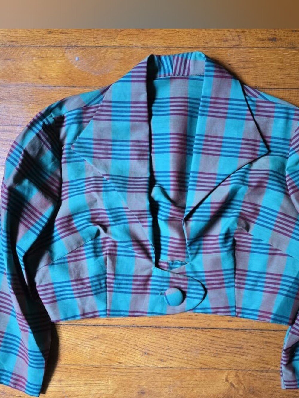 Vintage 60s Cropped Jacket Plaid Button Small Retro Holiday Jacket Autumn Bolero